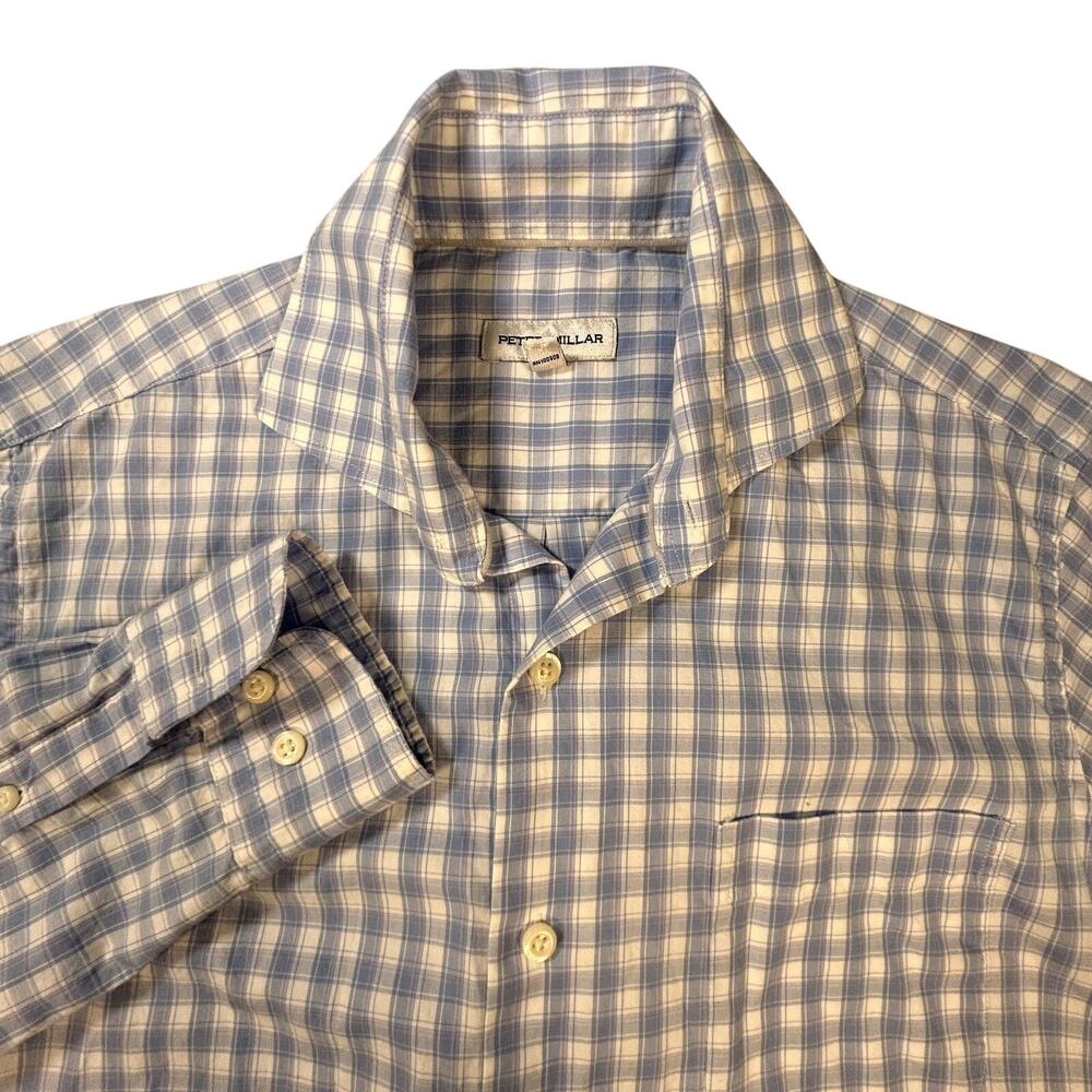 Peter Millar Shirt Mens Small Blue White Plaid‎ Button Down Cotton MS23W504CSL